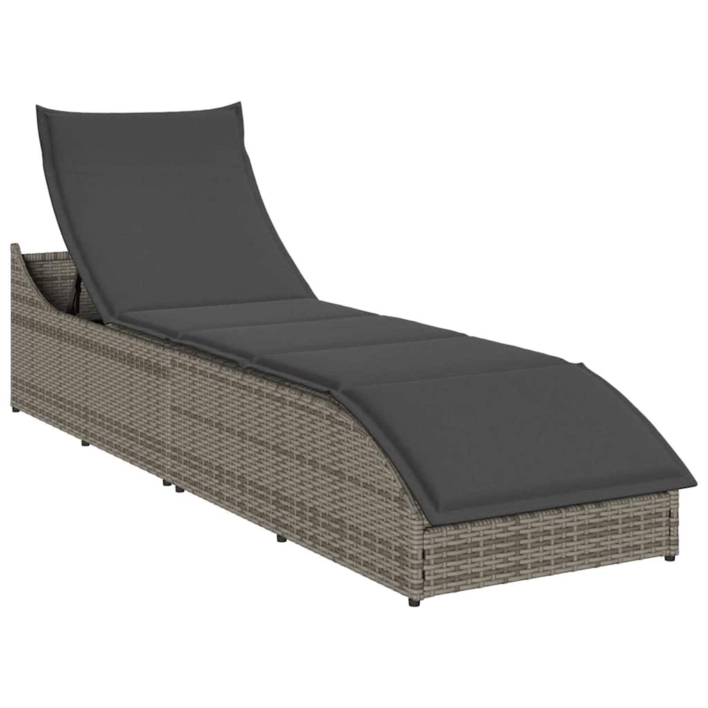 Klappliege mit Auflage und Stauraum Schwarz Poly-Rattan
