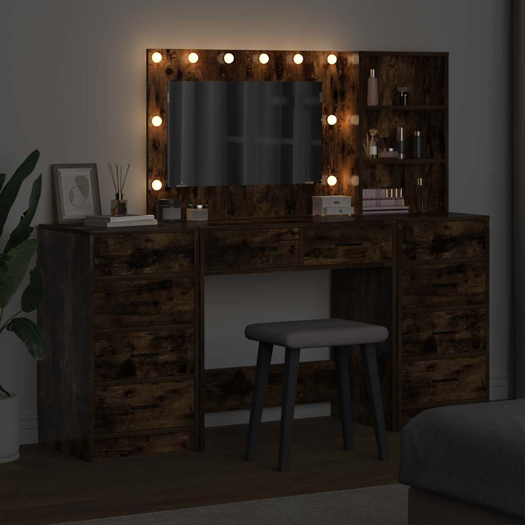 Schminktisch mit Spiegelbeleuchtung 3 pcs Weiß Holzwerkstoff