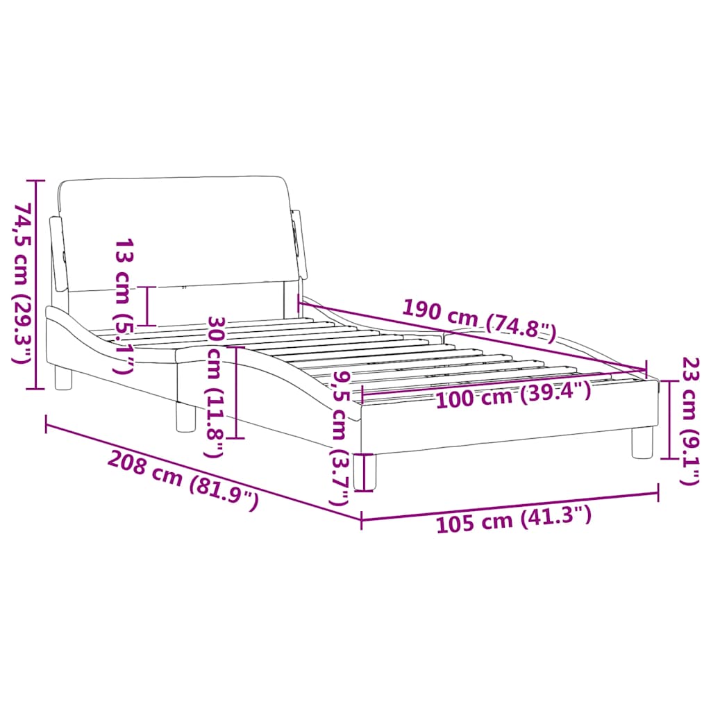 Bettgestell "Dover" Schwarz 100x190 cm Kunstleder