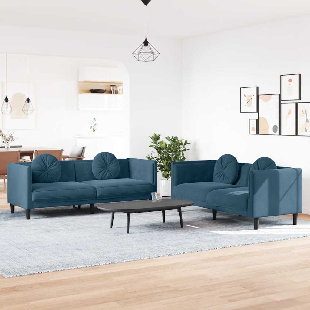 3-tlg. Sofagarnitur mit Kissen Creme Samt