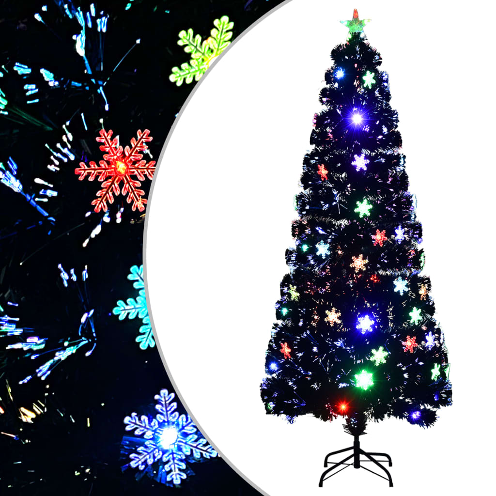 Weihnachtsbaum mit LED-Schneeflocken Schwarz 120 cm Fiberoptik