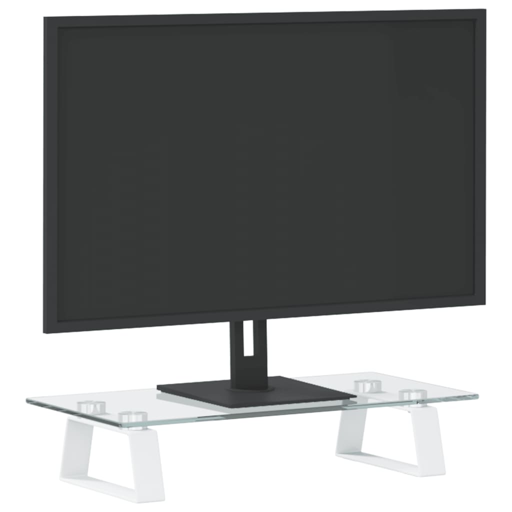 Monitorständer Weiß 60x20x8 cm Hartglas und Metall