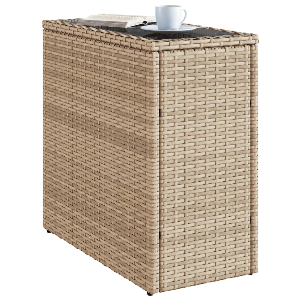 Garten-Beistelltisch mit Glasplatte Schwarz 58x27,5x55cm Rattan