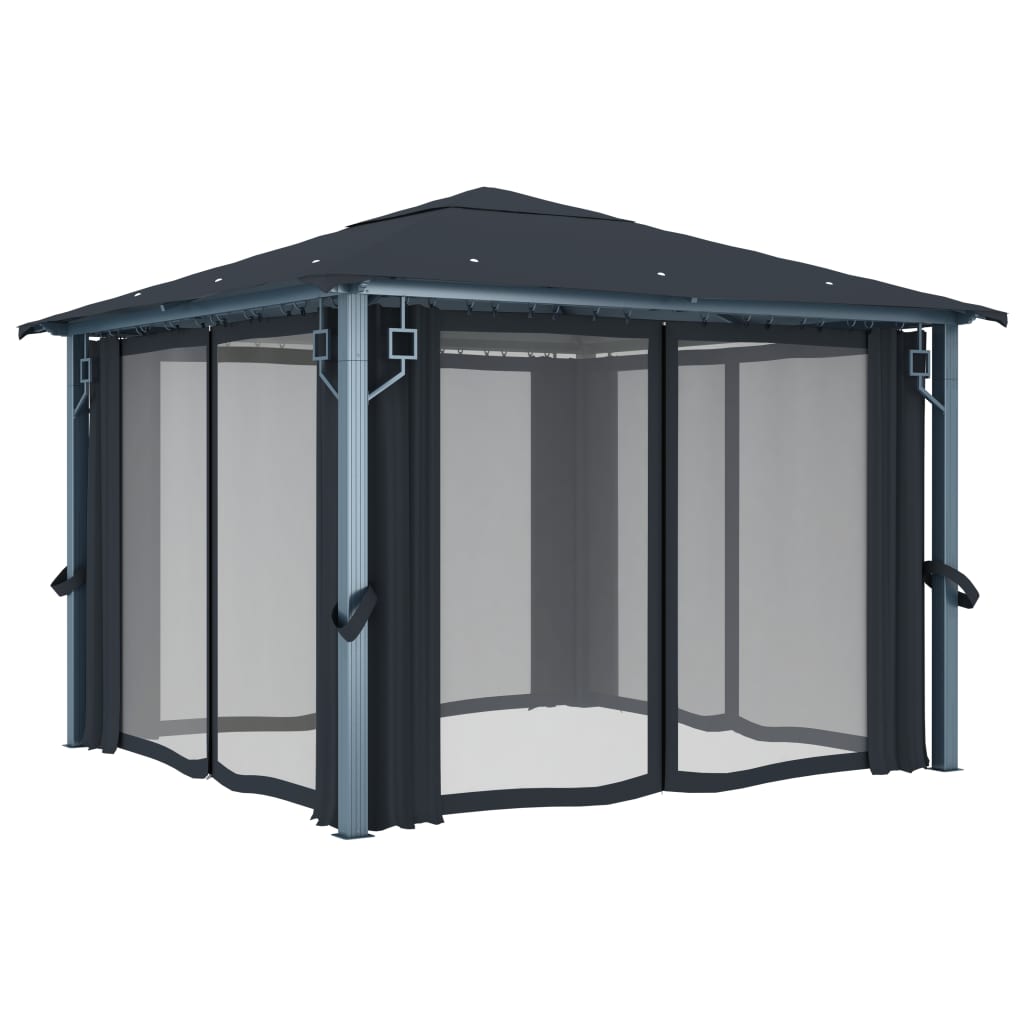 Pavillon mit Vorhang 300x300 cm Taupe Aluminium