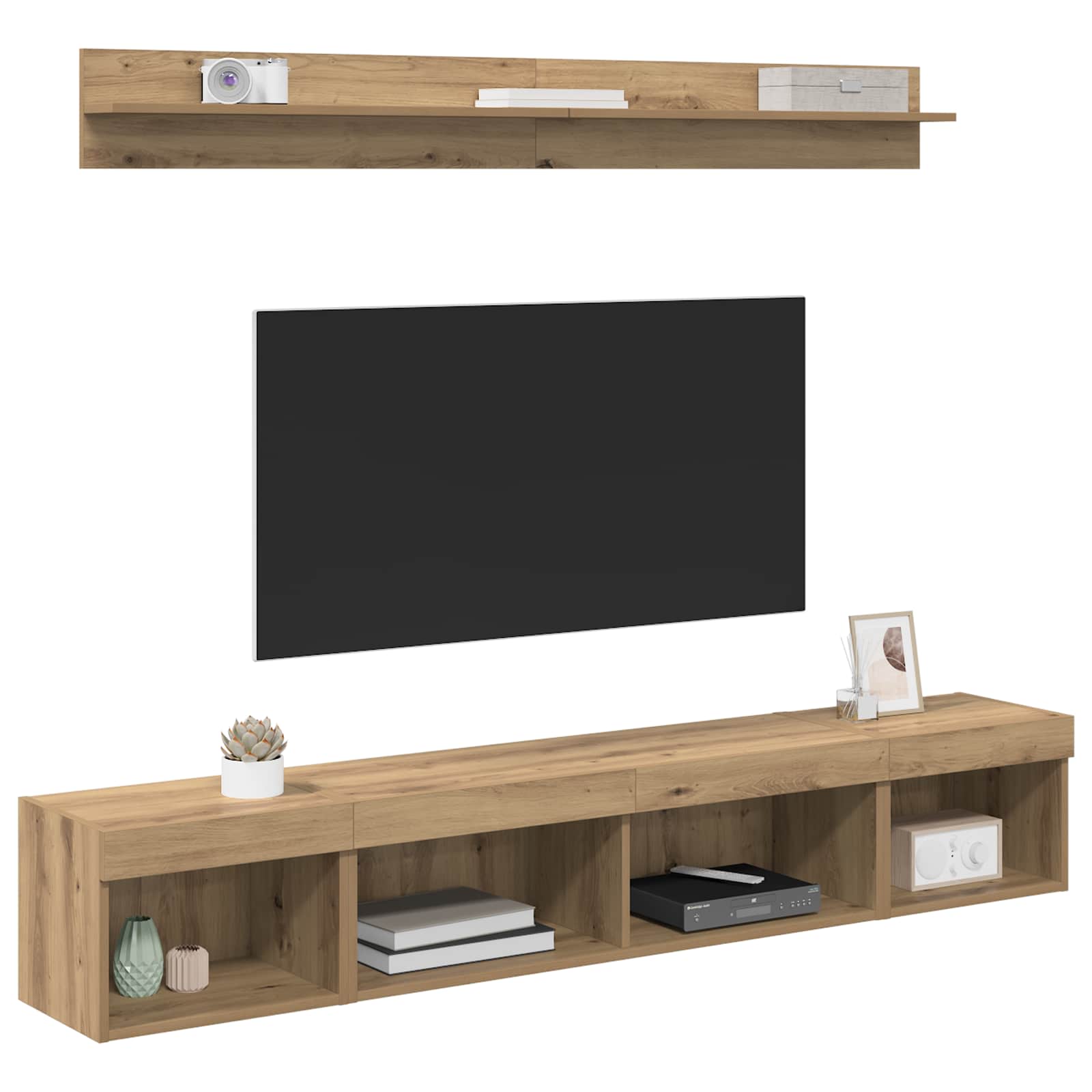 5-tlg. Wohnwand mit LED-Beleuchtung Weiß Holzwerkstoff