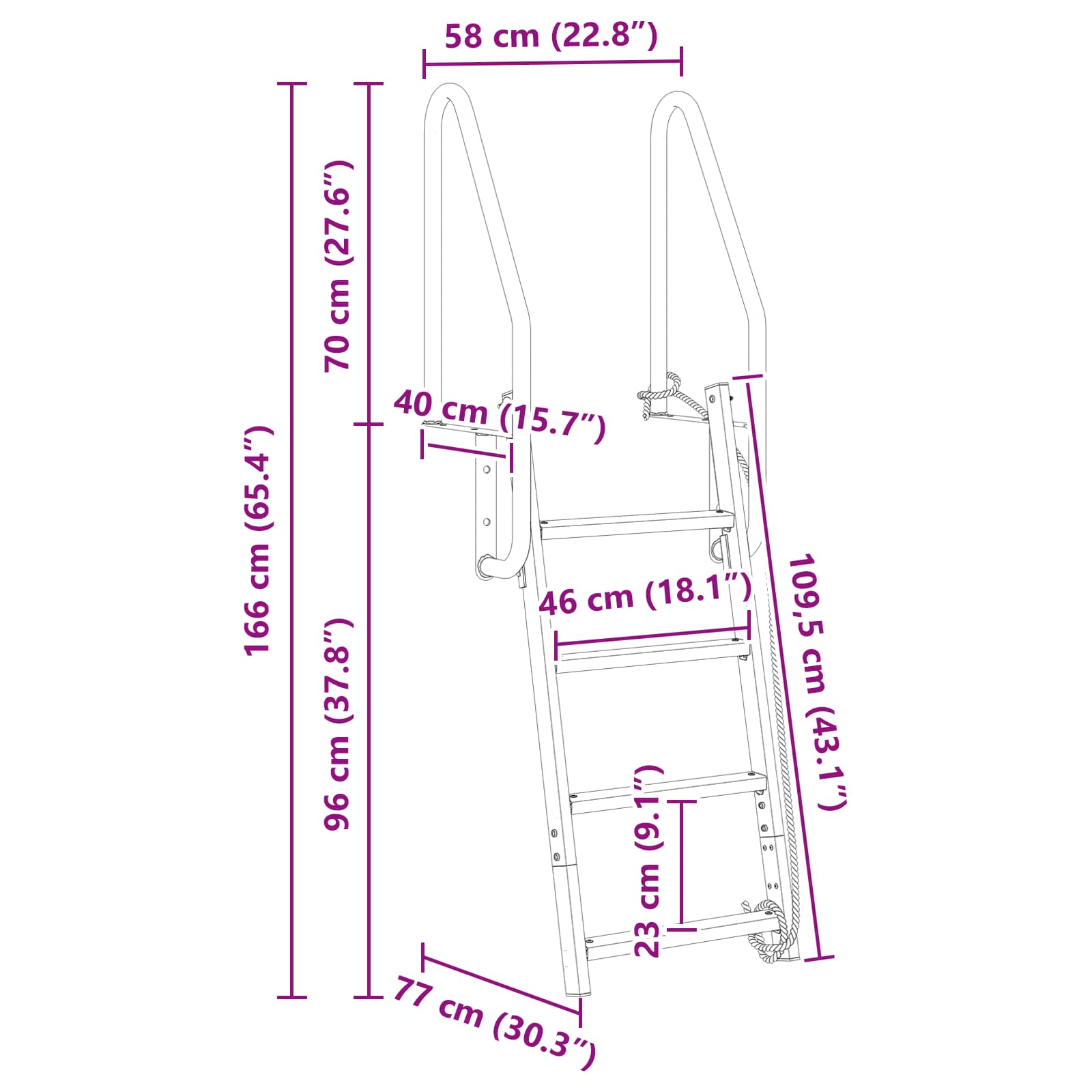 3-Stufen Dockleiter Silber 58 x 77 x 144 cm Aluminium