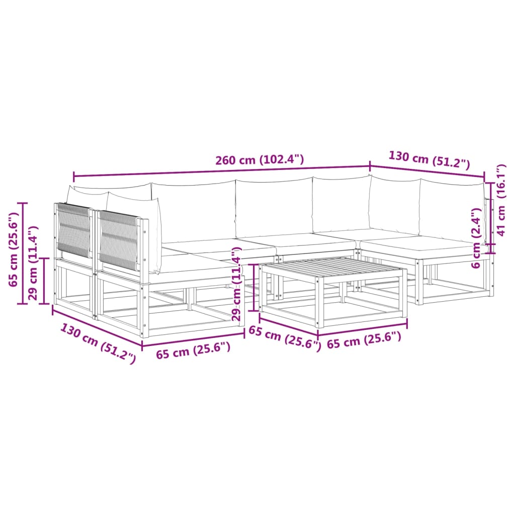 6-tlg. Gartensofa-Set mit Kissen Holz Akazie & Seil