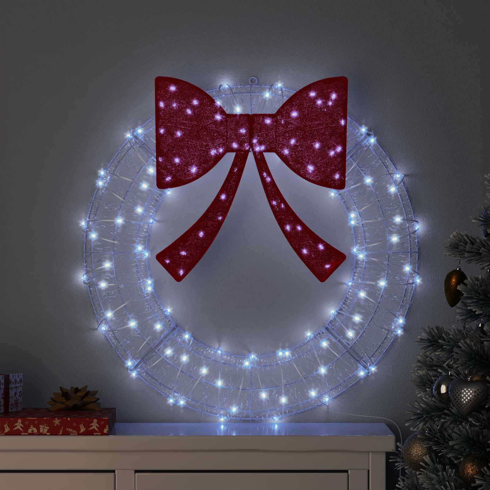 Kranz mit 60 LEDs Warmweiß 76 x 76 x 8,5 cm Acryl