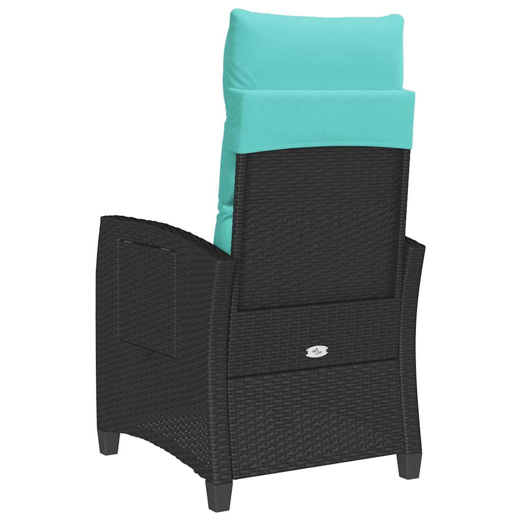 Gartensessel mit Beistelltisch Verstellbar Schwarz Poly Rattan
