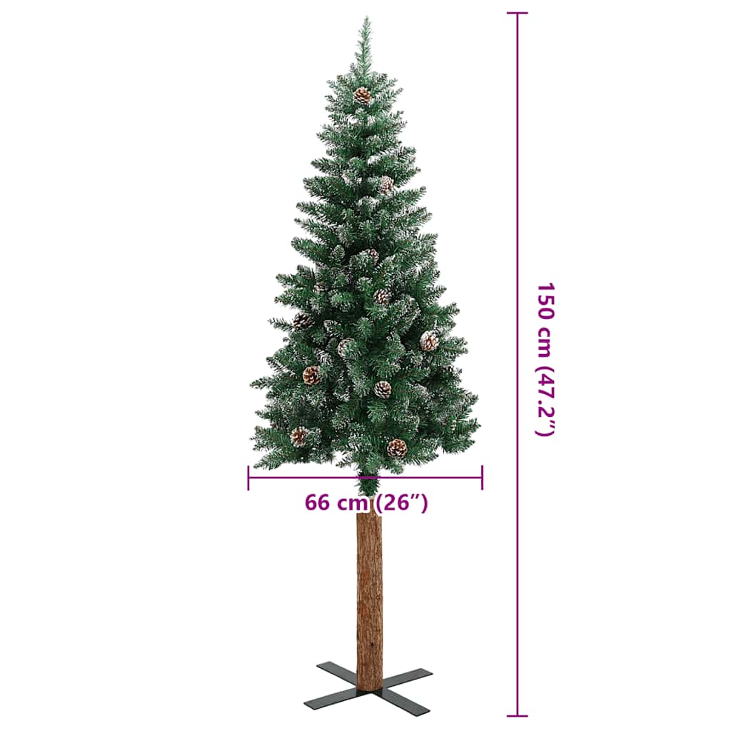 Weihnachtsbaum Schlank mit Echtholz und Zapfen Grün 150 cm PVC