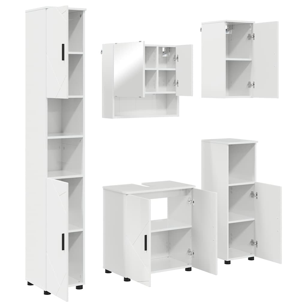 Badezimmermöbel-Set mit Tür 5 pcs Weiß Holzwerkstoff & Metall