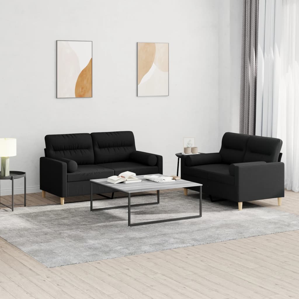 3-tlg. Sofagarnitur mit Kissen Creme Stoff