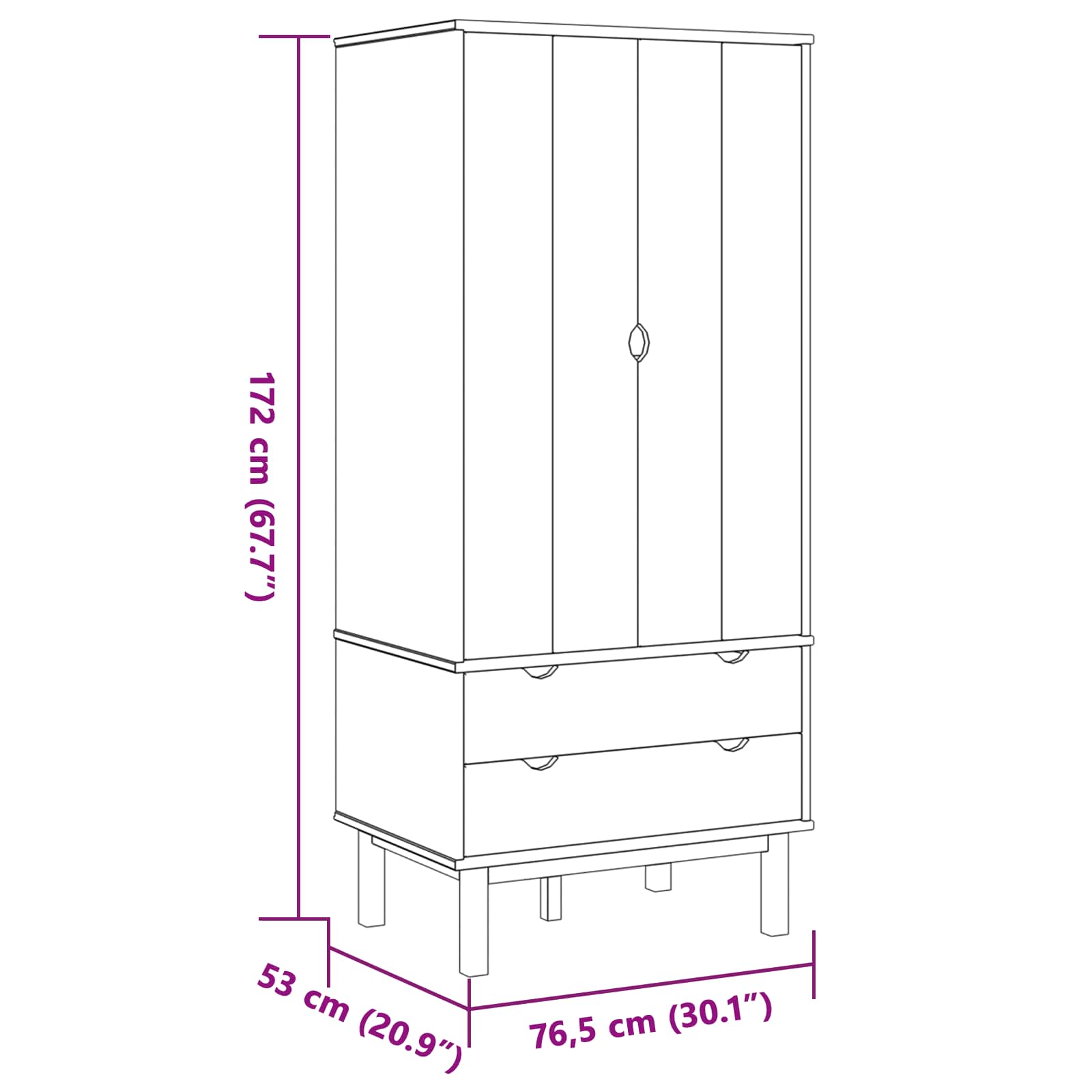 Kleiderschrank OTTA 76,5x53x172 cm Massivholz Kiefer