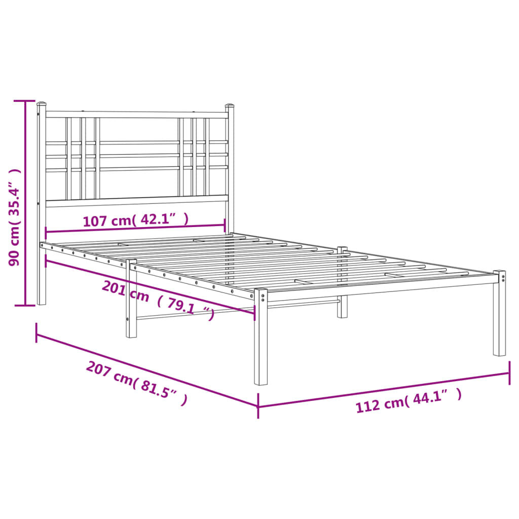 Bettgestell mit Kopf- und Fußteil Metall Schwarz 90x200 cm
