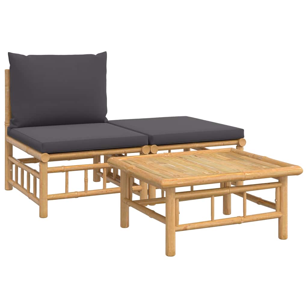 3-tlg. Garten-Lounge-Set mit Kissen Creme Bambus