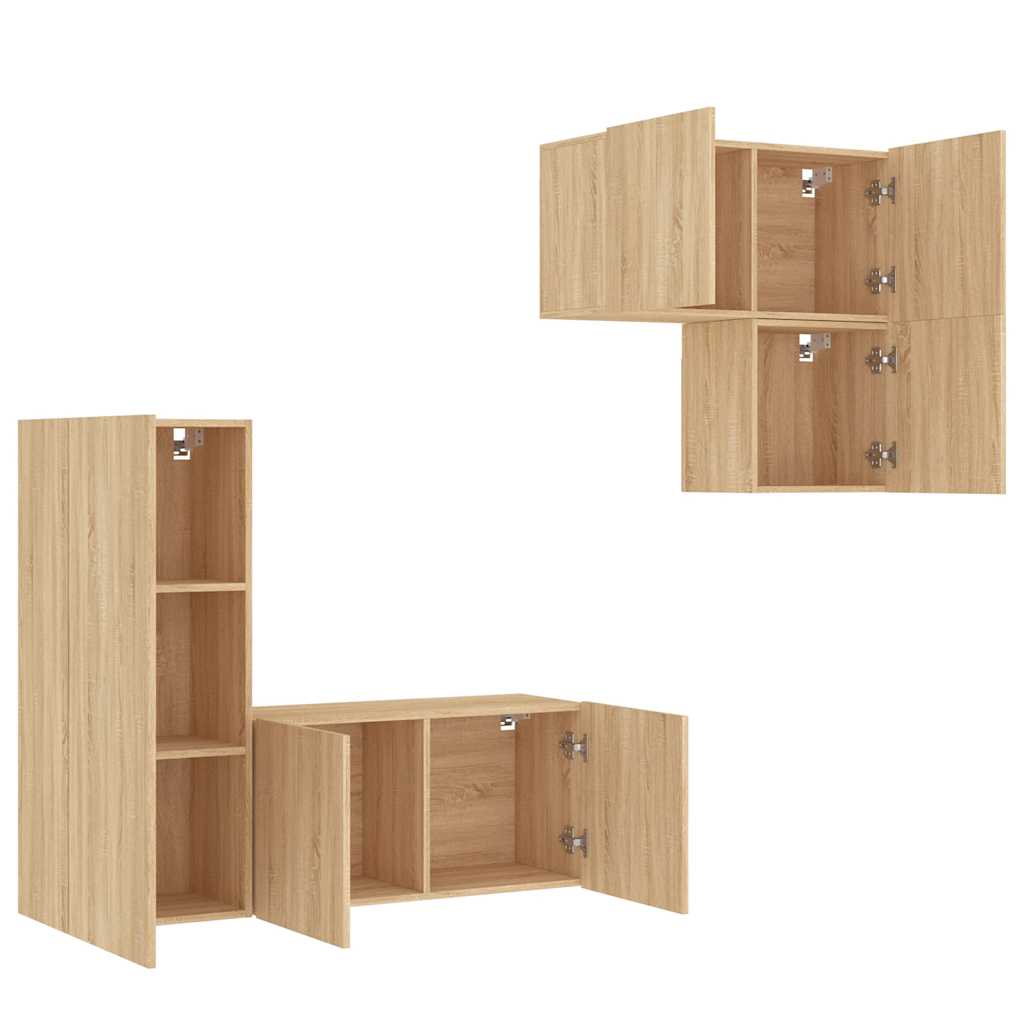 4-tlg. Wohnwand Weiß Holzwerkstoff