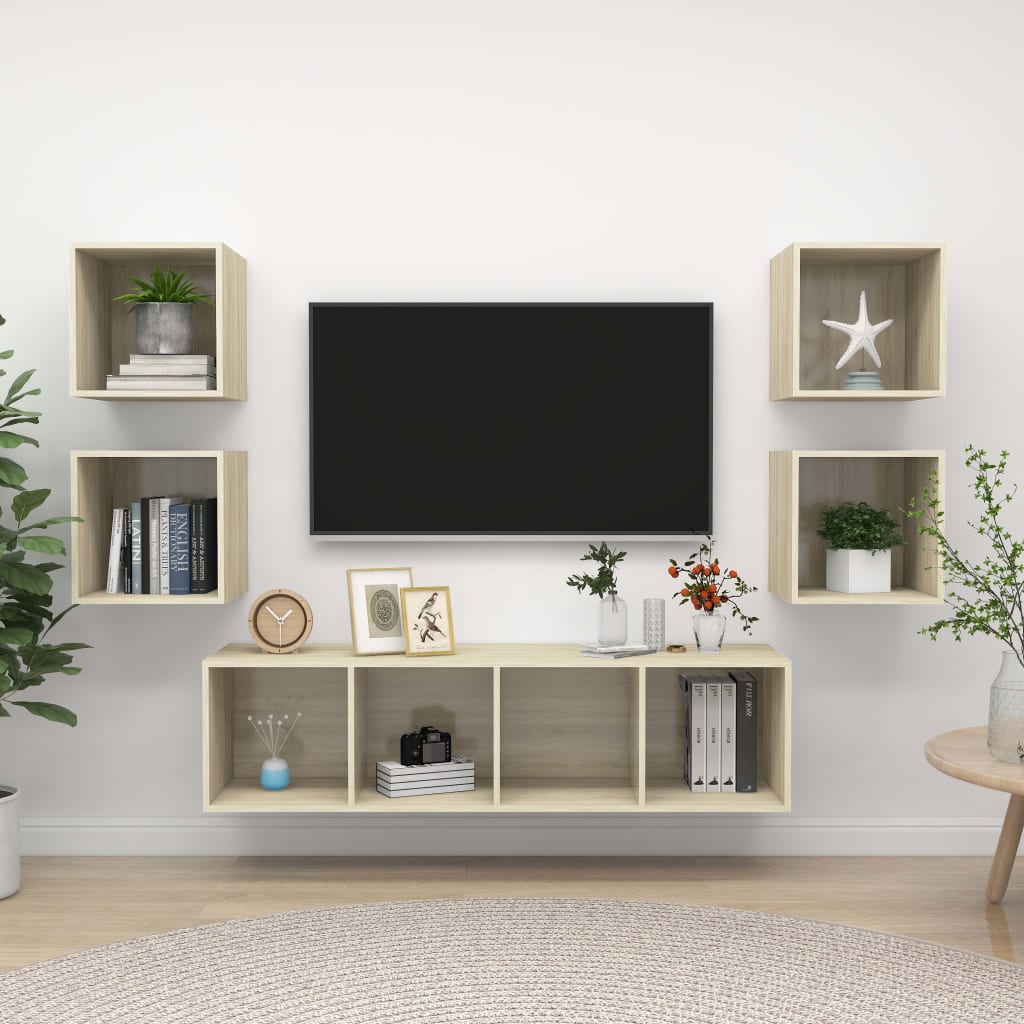 5-tlg. TV-Schrank-Set Grau Holzwerkstoff