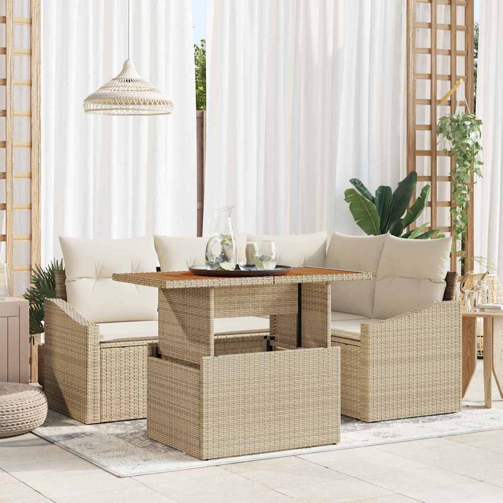 Garten Essgruppe mit Kissen 5 pcs Schwarz und Creme