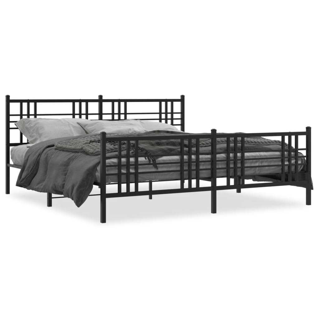 Bettgestell mit Kopf- und Fußteil Metall Schwarz 90x200 cm