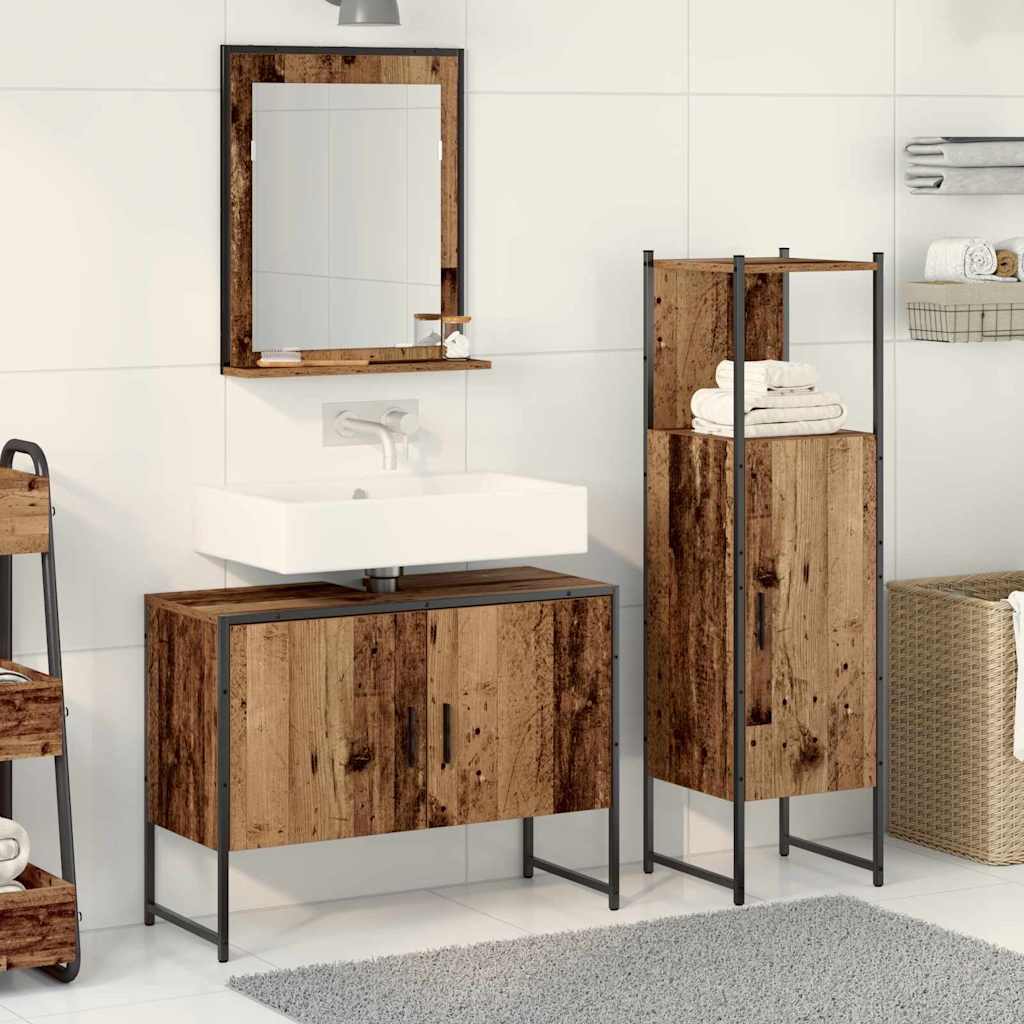 3-tlg. Badmöbel-Set Räuchereiche Holzwerkstoff