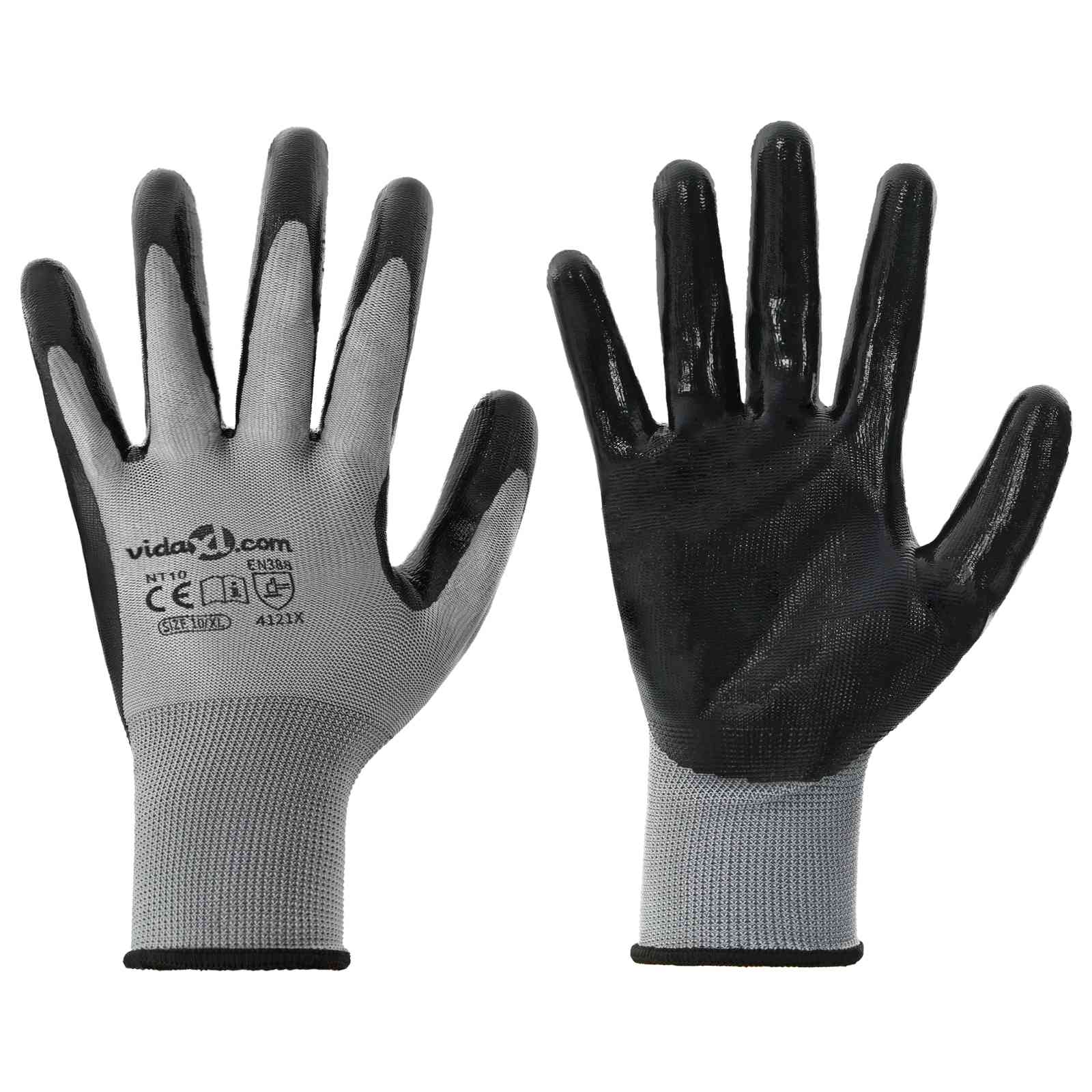 Arbeitshandschuhe 12 pcs Grau und Schwarz 7 / S Polyester