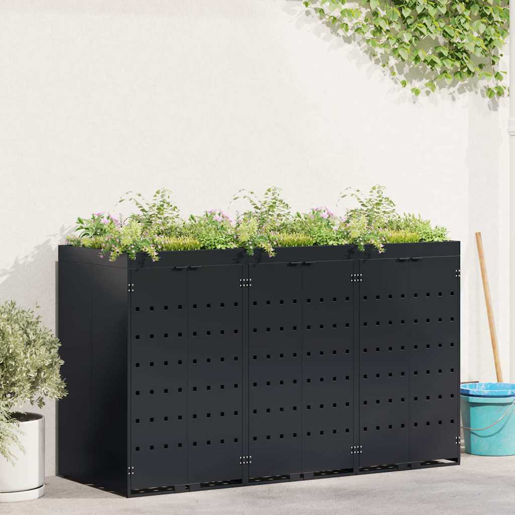 Mülltonnenbox für 2 Tonnen Schwarz 138x79x117 cm Stahl