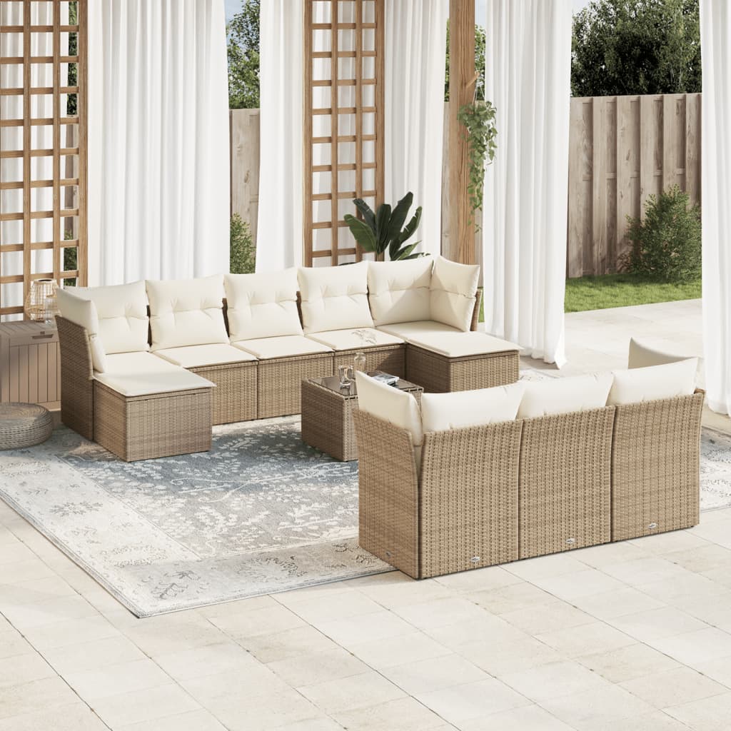 10-tlg. Garten-Sofagarnitur mit Kissen Schwarz Poly Rattan