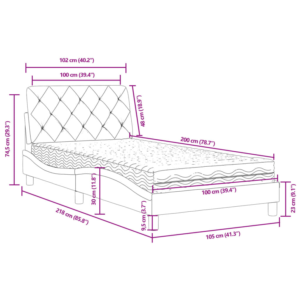 Bett mit Matratze Hellgrau 80x200 cm Samt