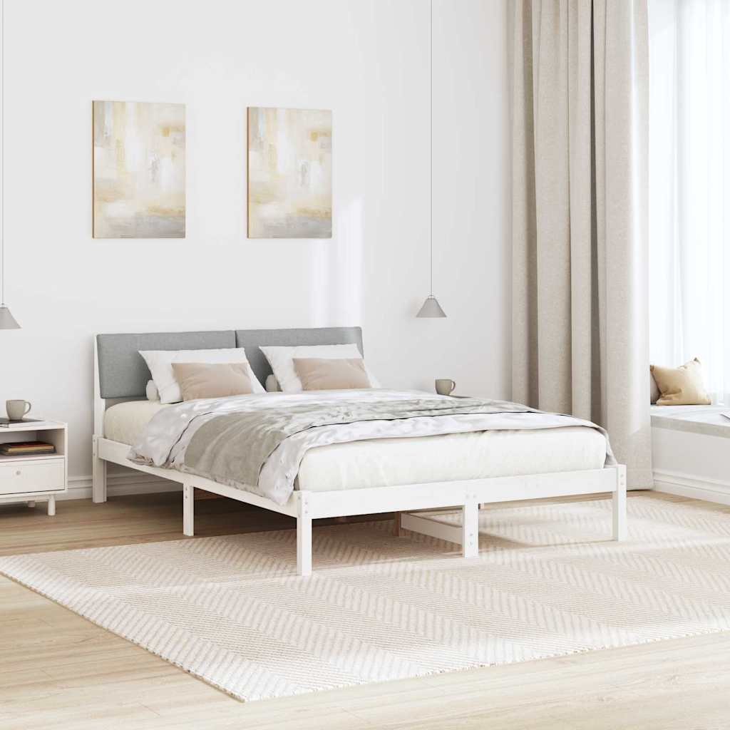 Bettgestell Braun und hellgrau 200 x 200 cm Massivholz Kiefer