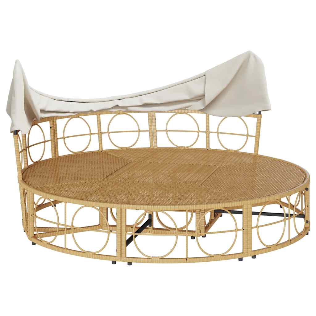Outdoor-Loungebett mit Dach und Kissen Schwarz Poly Rattan
