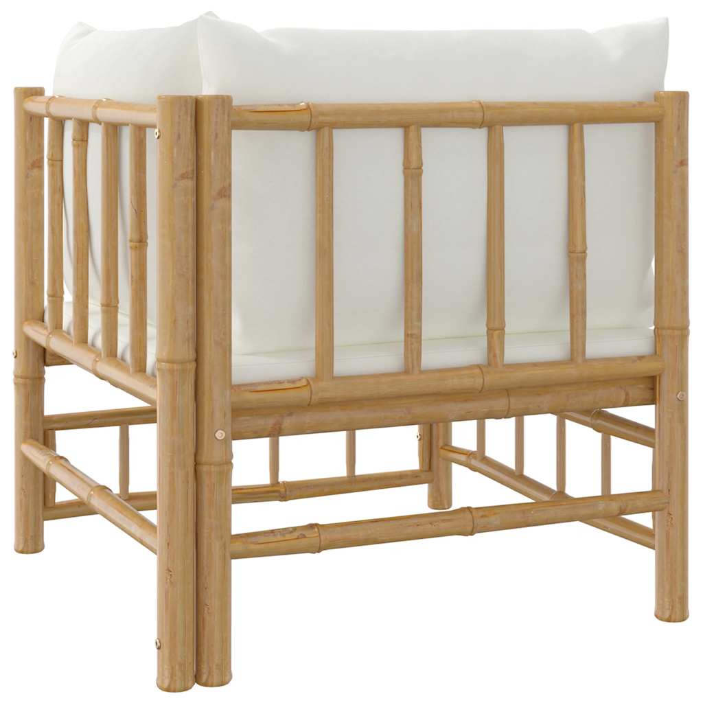 3-tlg. Garten-Lounge-Set mit Kissen Creme Bambus