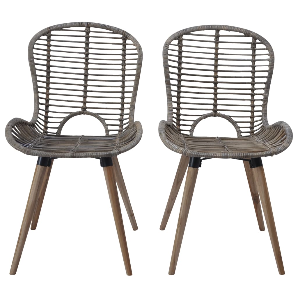 Esszimmerstühle 2 Stk. Schwarz Natur Rattan