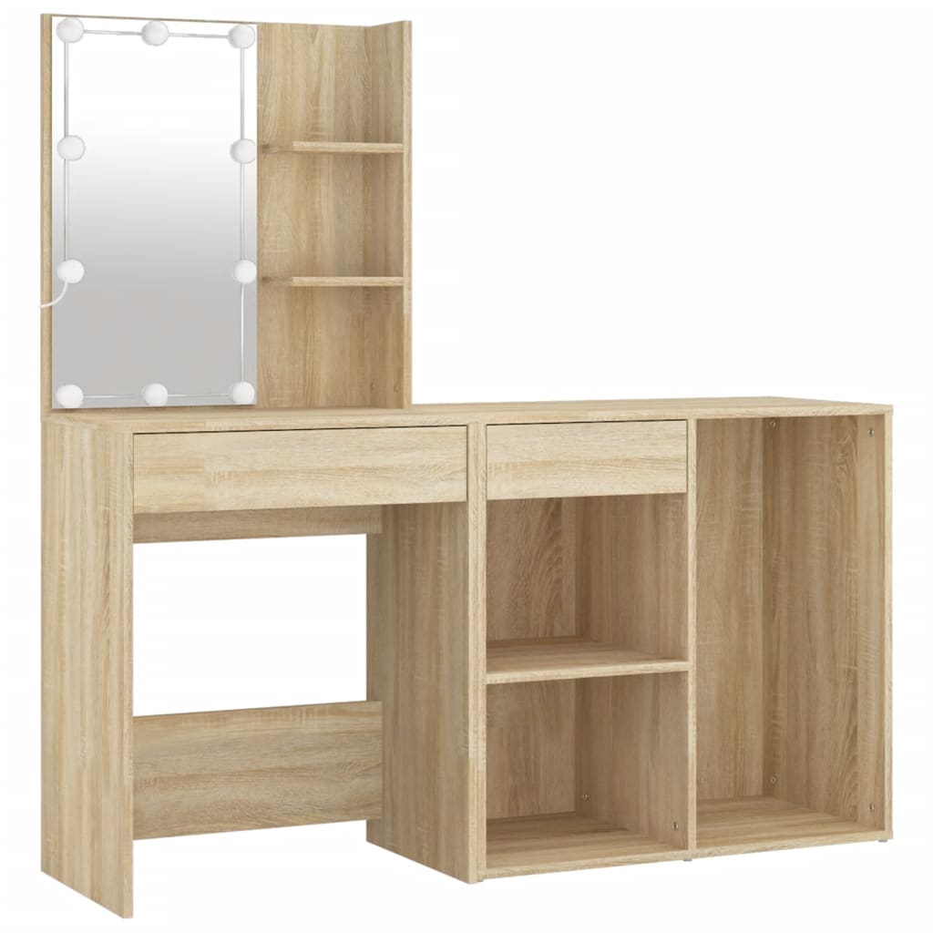 LED-Schminktisch mit Schrank Weiß Holzwerkstoff