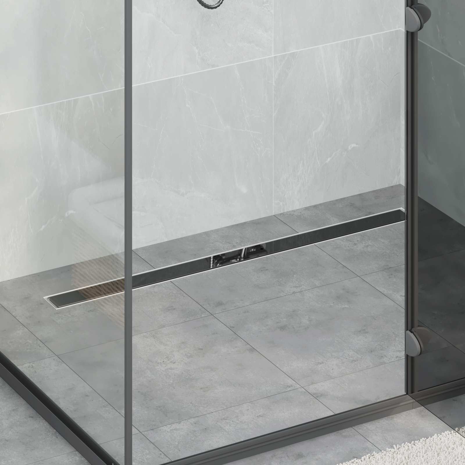 Duschabfluss mit Glashülle und 360° Siphon Schwarz 50 cm