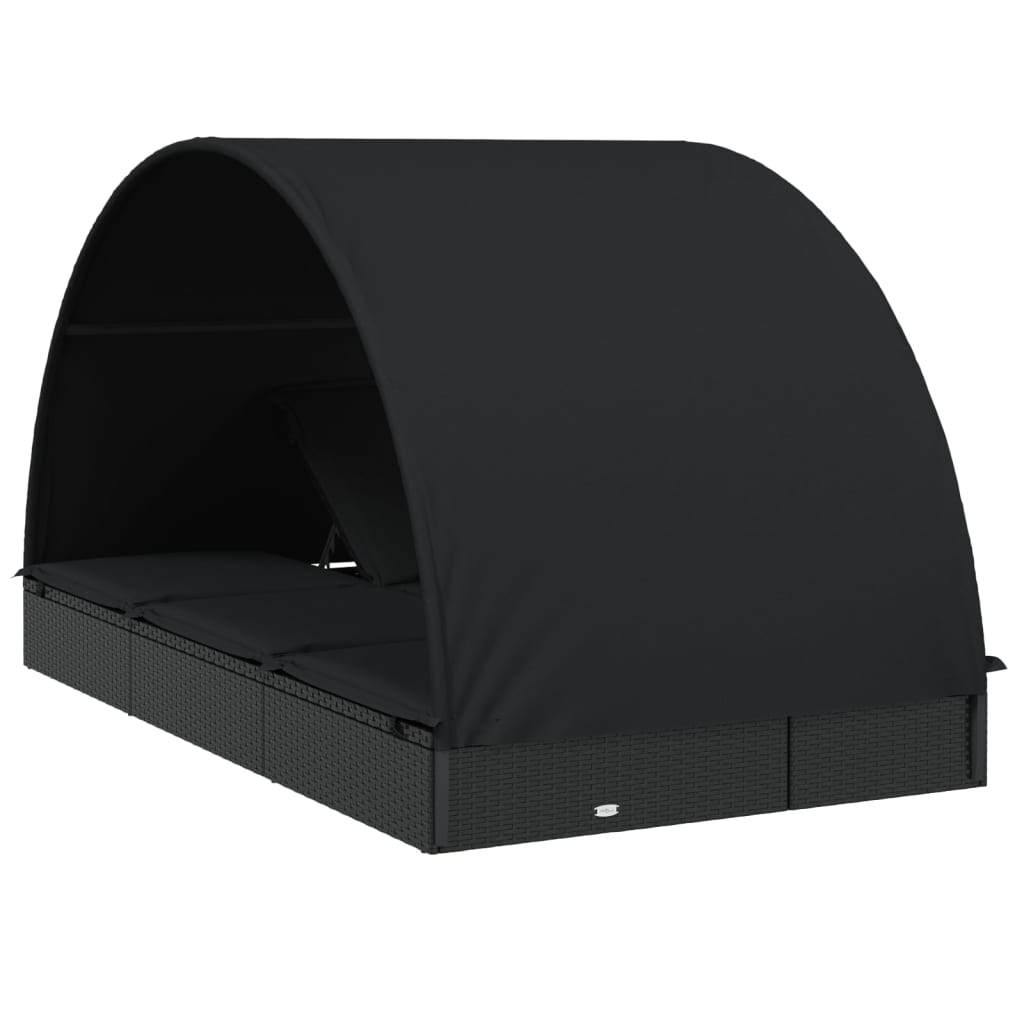 2-Personen-Sonnenliege mit Dach Braun 211x112x140 Poly Rattan