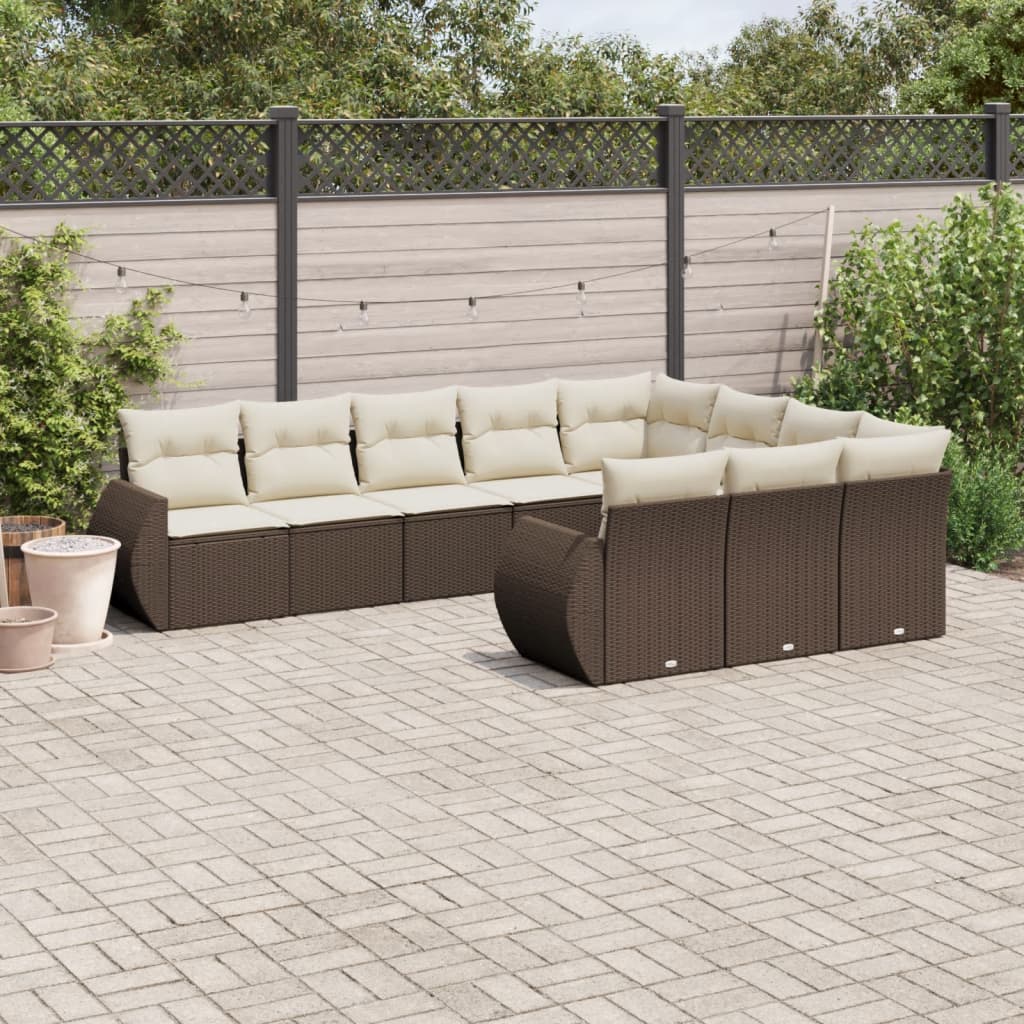 10-tlg. Garten-Sofagarnitur mit Kissen Schwarz Poly Rattan