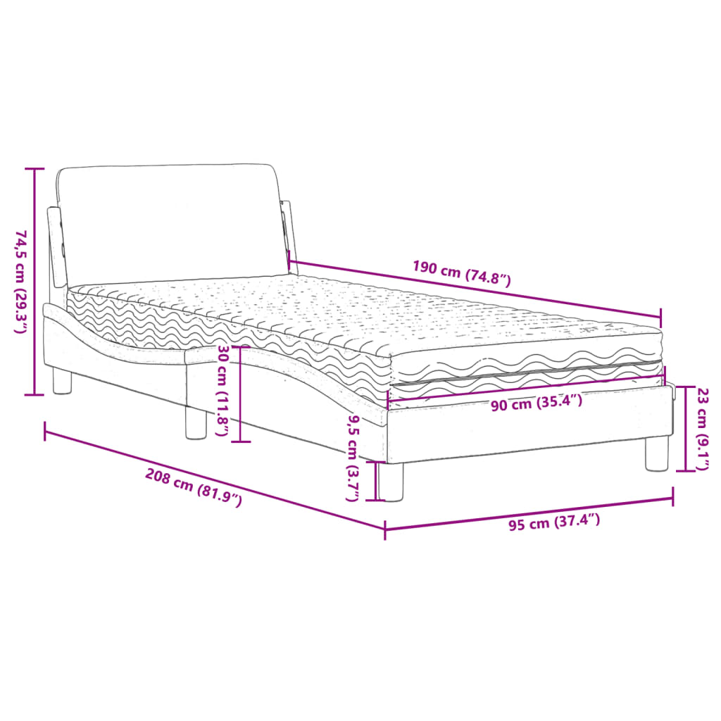 Bett mit Matratze "Dover" Hellgrau 80x200 cm Samt