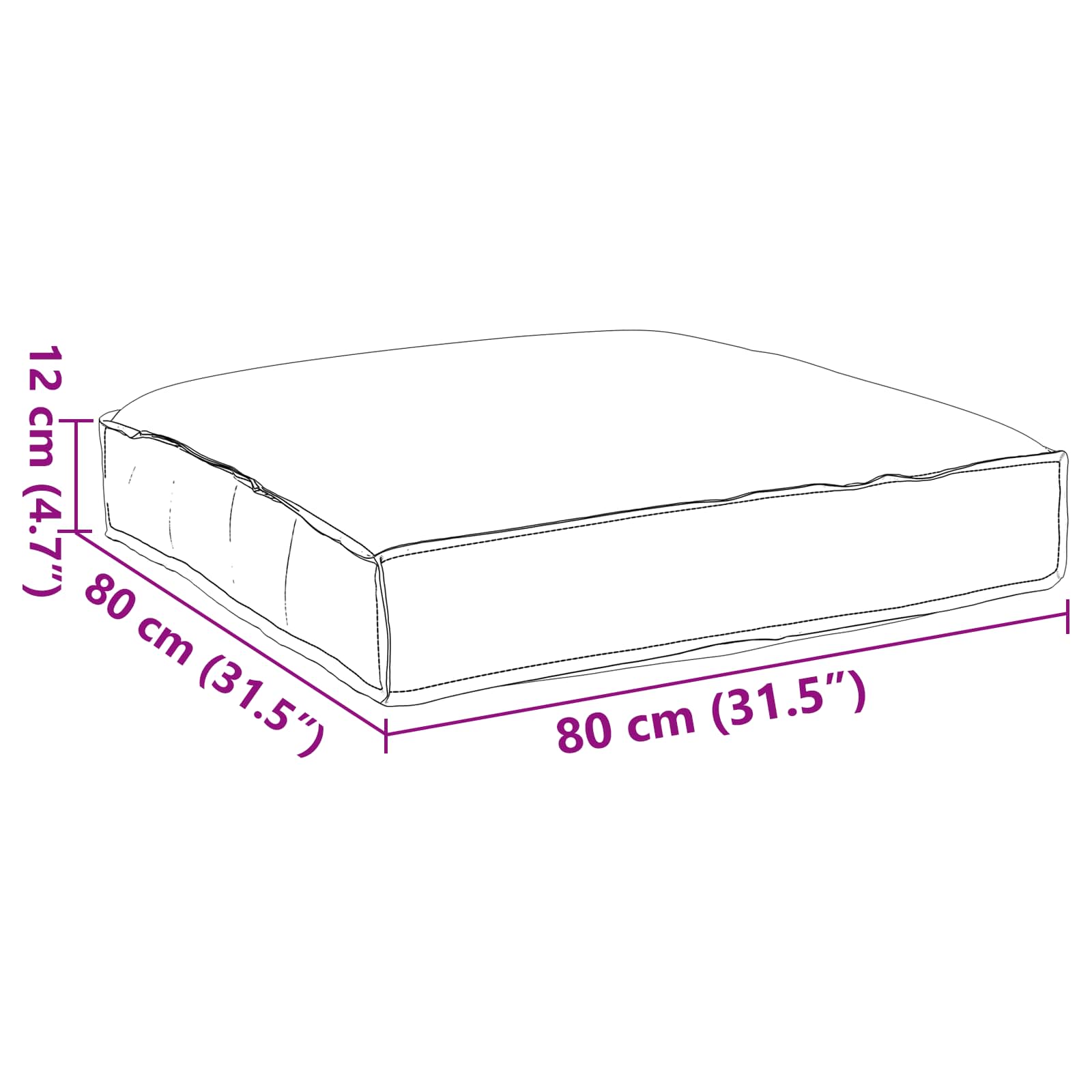 Kissen Anthrazit 80 x 80 x 12 cm Oxford-Stoff