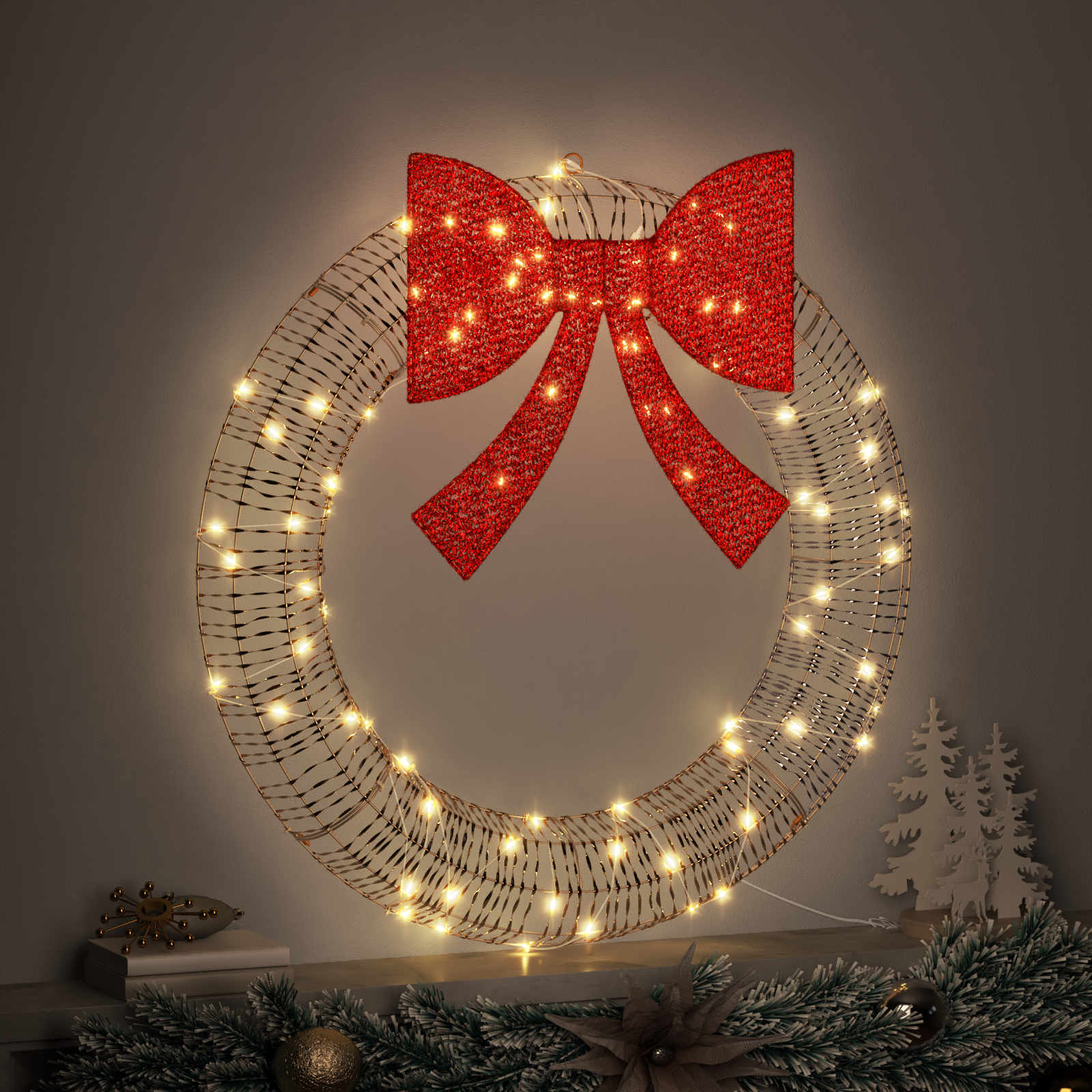 Kranz mit 60 LEDs Warmweiß 76 x 76 x 8 cm PET
