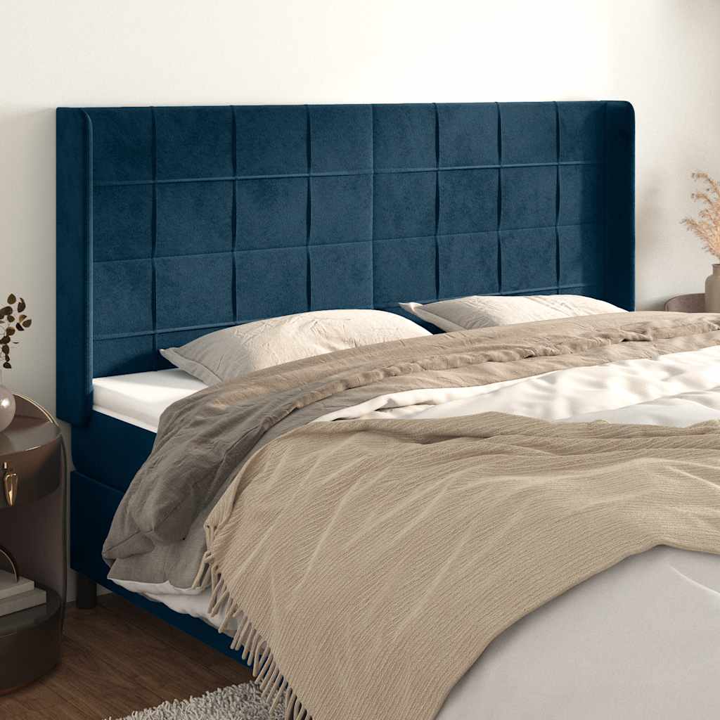 Kopfteil mit Ohren Dunkelblau 93x16x78/88 cm Samt