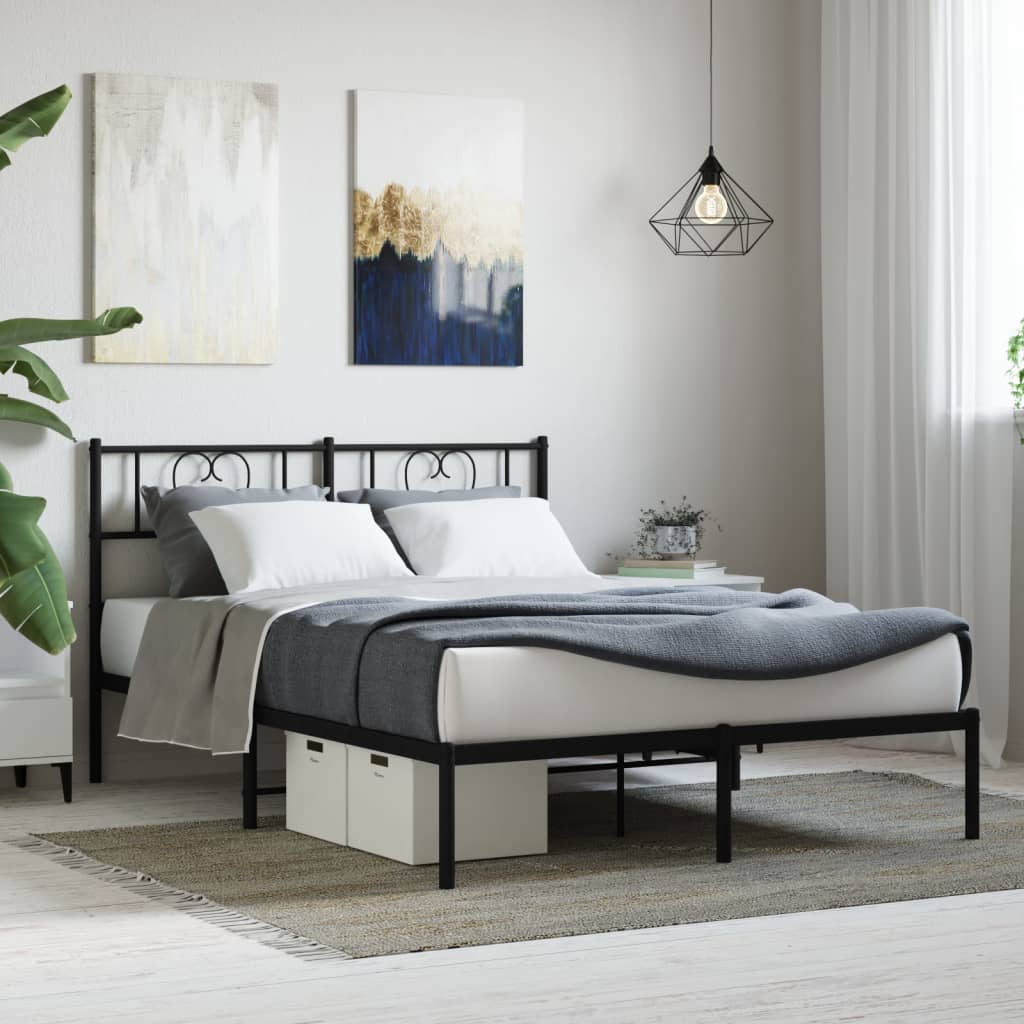 Bettgestell mit Kopfteil Metall Schwarz 100x190 cm