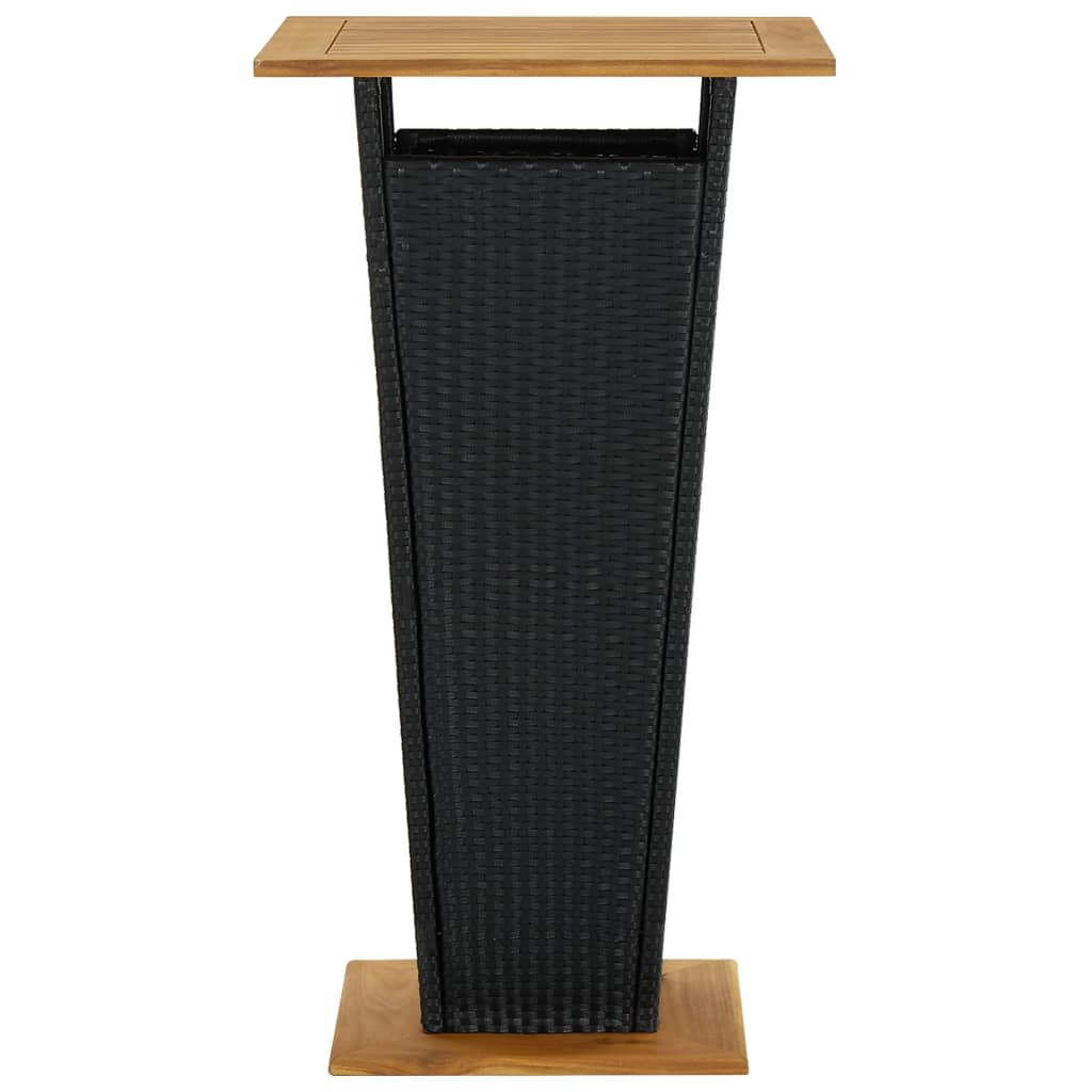 Bartisch Schwarz 80x80x110 cm Poly Rattan und Massivholz Akazie