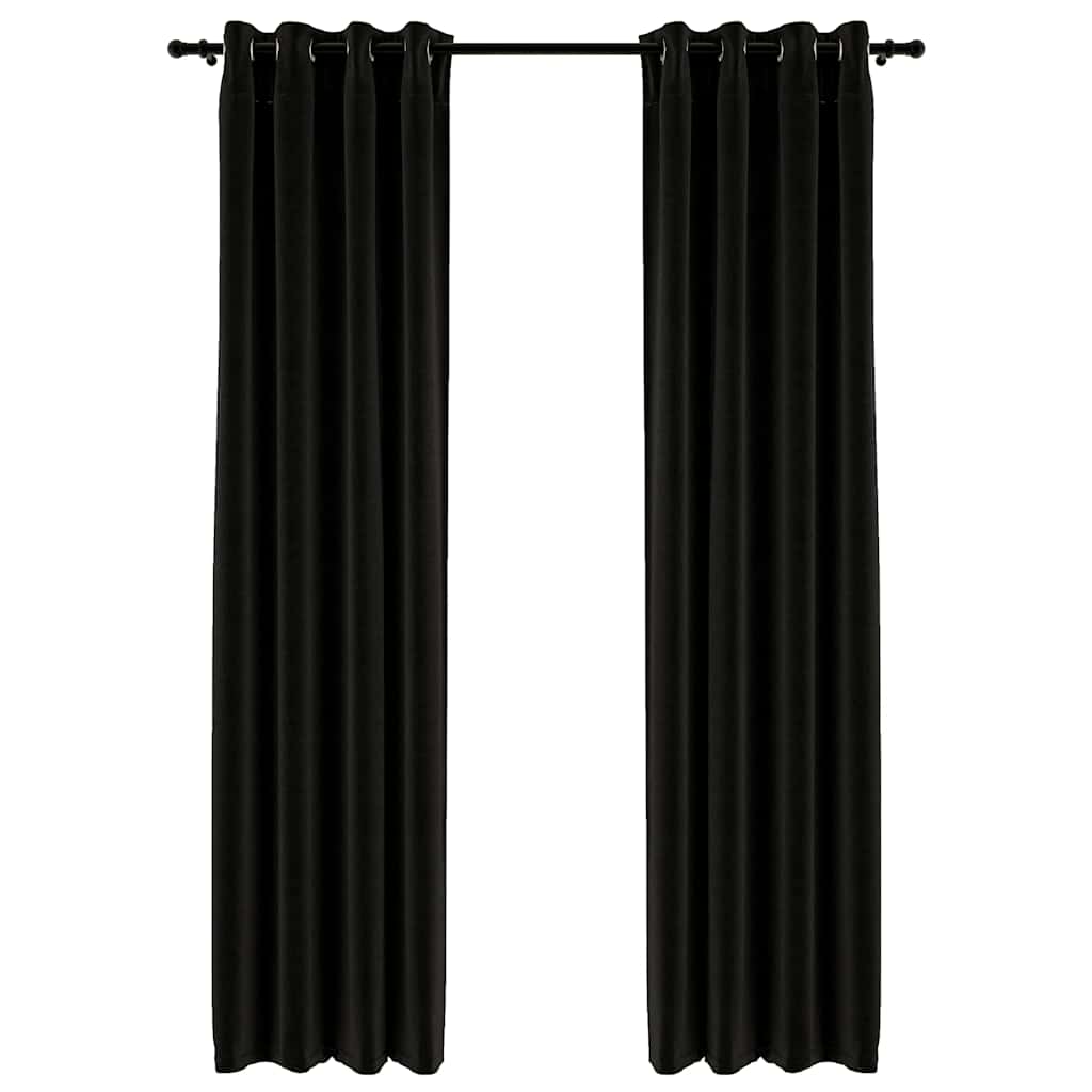 Verdunkelungsvorhänge Ösen Leinenoptik 2 Stk. Schwarz 140x175cm