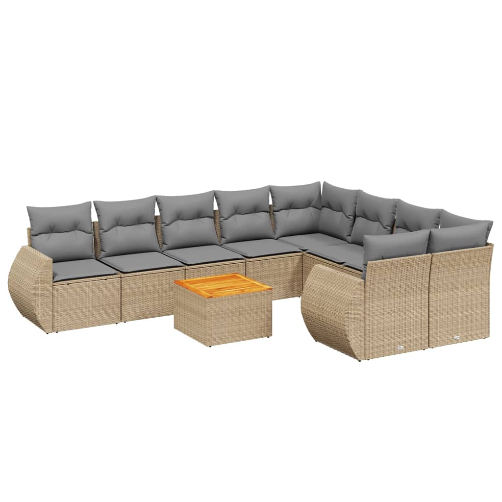 10-tlg. Garten-Sofagarnitur mit Kissen Schwarz Poly Rattan