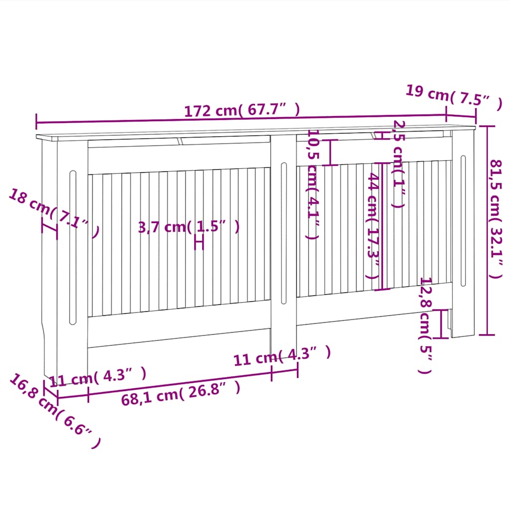 Holzwerkstoff Heizkörper-Abdeckung Heizkörperverkleidung 112 cm, weiß