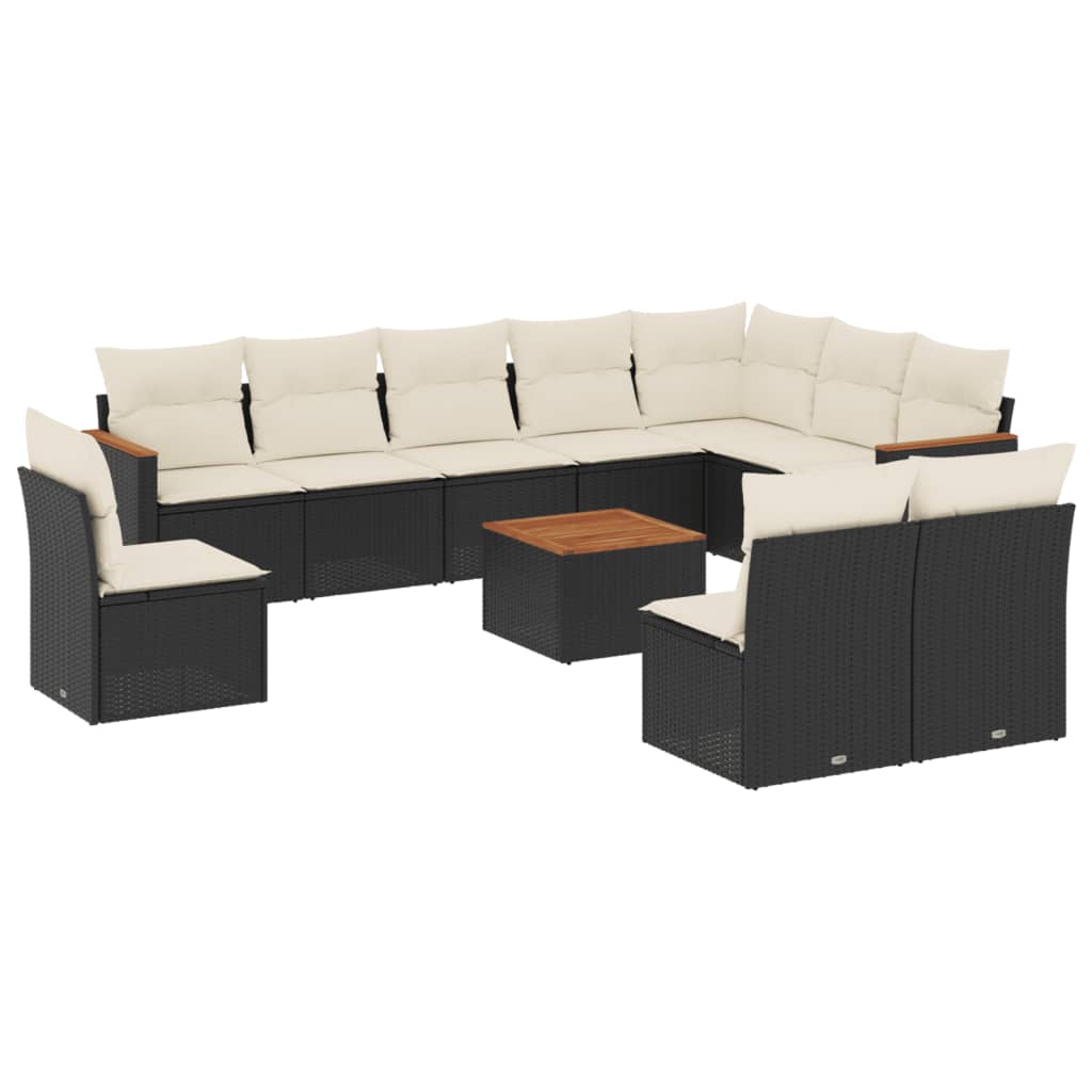 10-tlg. Garten-Sofagarnitur mit Kissen Schwarz Poly Rattan