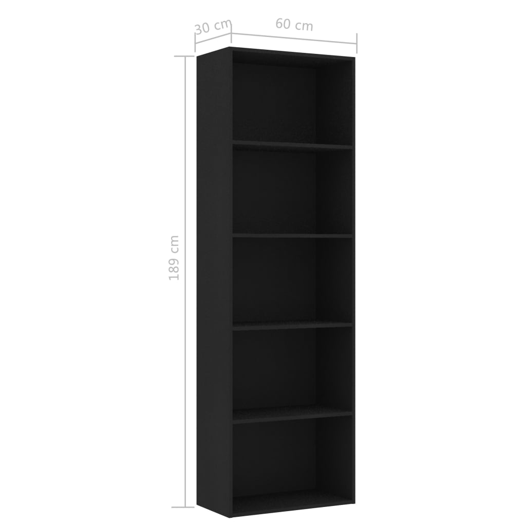 Bücherregal Schwarz Eichen-Optik 80x30x189 cm Holzwerkstoff