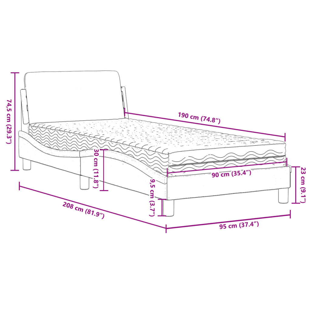 Bett mit Matratze "Dover" Hellgrau 80x200 cm Samt