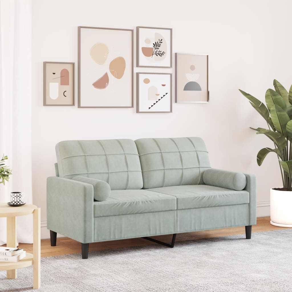 2-Sitzer-Sofa mit Zierkissen Hellgrau 120 cm Samt