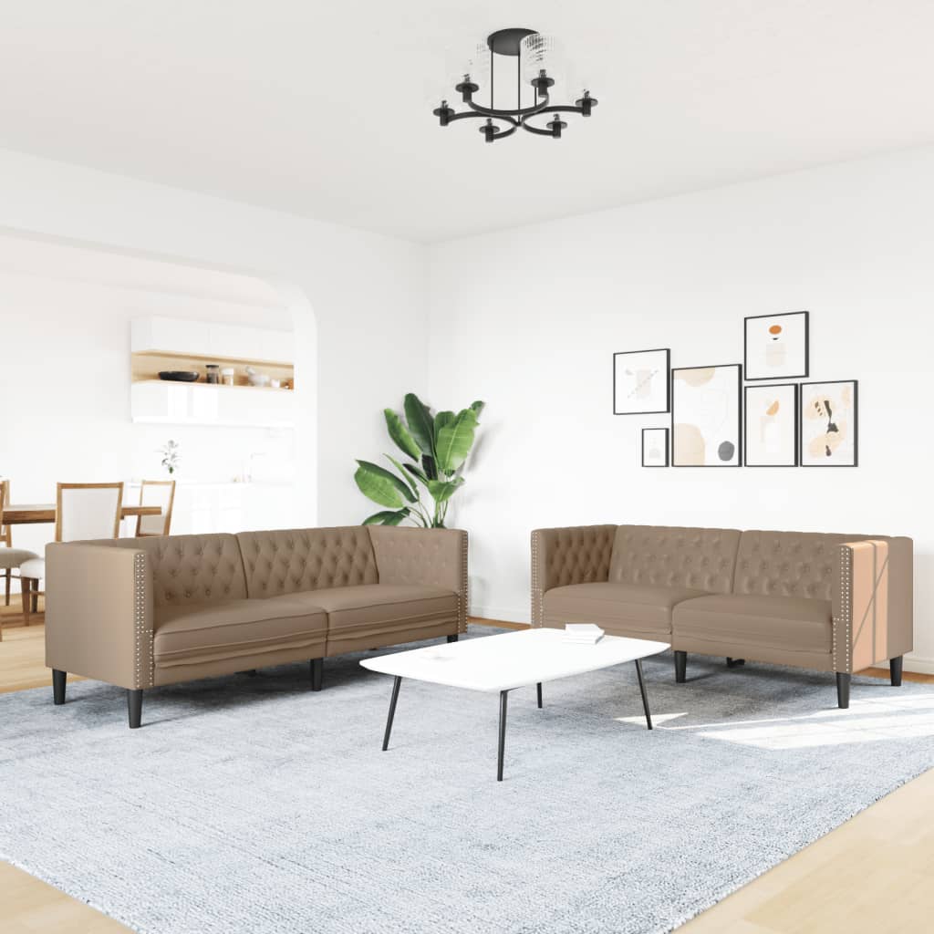 3-tlg. Chesterfield-Sofa-Set Schwarz Kunstleder